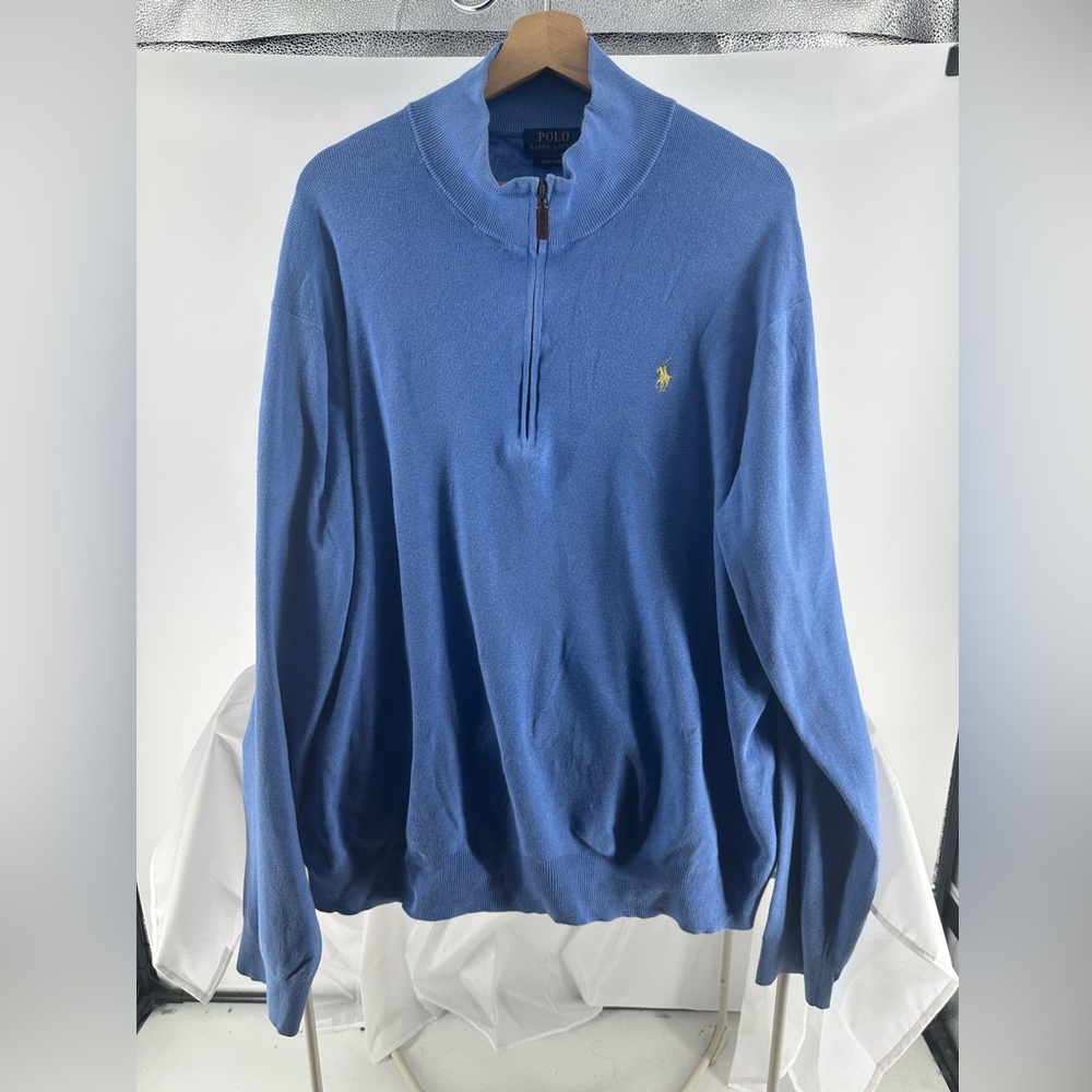 Polo by Ralph Lauren quarter zip sweater blue Pima cotton
